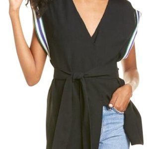 Sandro Black Sabra V Neck Belted Blouse Size 0